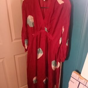 Roho Indian Style Red Multi Color Dress Womans Medium